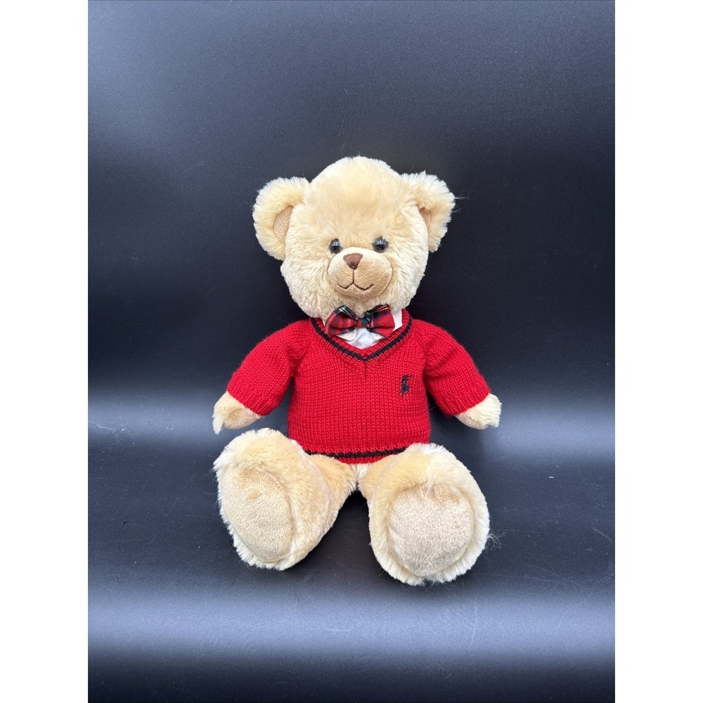 Ralph Lauren 2007 Teddy Bear Plush In Red Knit Sweater Bow Tie 15" Classic EUC